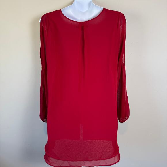Zac & Rachel Red Top Sz XL Sheer Split Long Sleeve Hi-Low Boho Chic Romantic - Picture 6 of 10